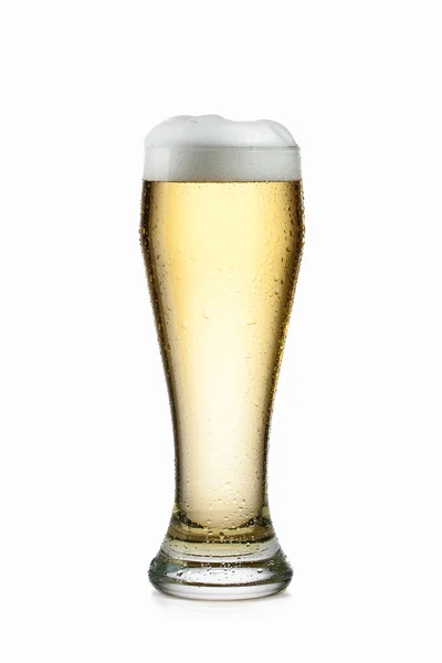 Light beer into glass isolated on white — Stock Photo, Image