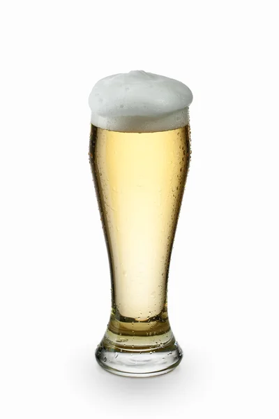 Light beer into glass isolated on white — Stock Photo, Image