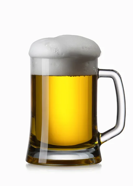 Light beer into glass isolated on white — Stock Photo, Image