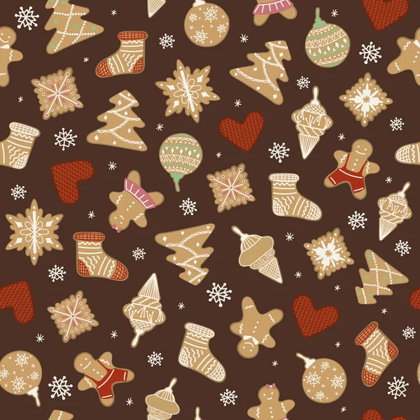 Zencefilli çörekler, Noel ağacı oyuncakları ve kusursuz örülmüş kalpler. Kar taneleri ve zencefilli kekten yapılmış bayram sembolleriyle klasik bir Noel deseni. Aralık tatili.