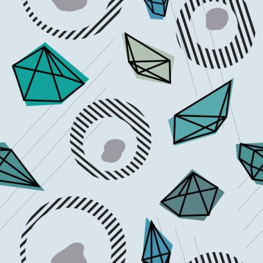 Geometrik şekiller soyut desenler oluşturur. Modern ve basit arka plan tasarımı. Geçmişi eski tarzında. Mücevherler ve daireler minimalist bir desen içinde. 