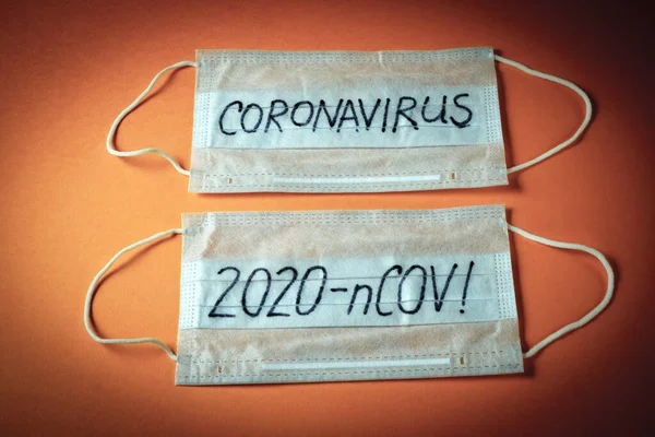 Coronavirus 2019 Ncov Máscara Quirúrgica Máscara Protectora Con Texto Coronavirus —  Fotos de Stock