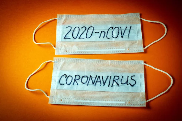 Coronavirus 2019 Ncov Máscara Quirúrgica Máscara Protectora Con Texto Coronavirus —  Fotos de Stock