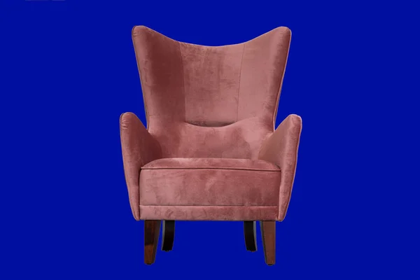 Nowoczesne Piękne Drogie Różowy Fotel Odizolowany Klasycznym Niebieskim Tle — Zdjęcie stockowe