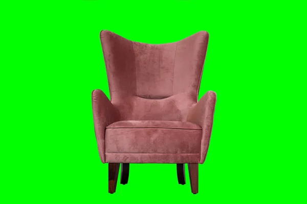 Fauteuil Rose Moderne Isolé Sur Fond Lumineux Vert Acide — Photo