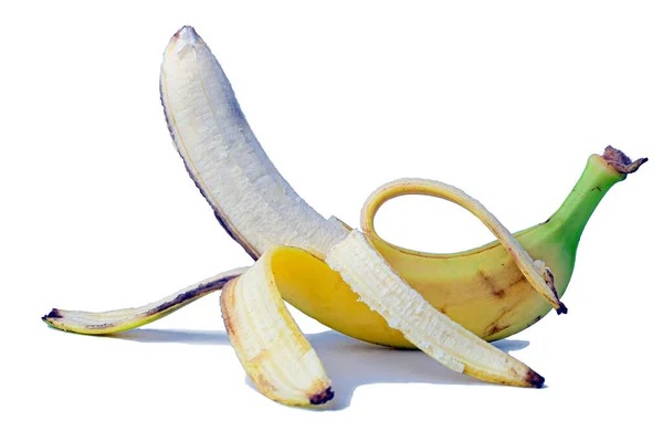 Plátano Maduro Correctamente Desenvuelto Aislado Con Sombra Sobre Fondo Blanco —  Fotos de Stock