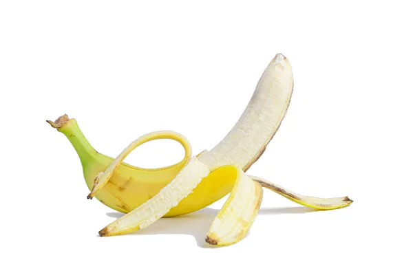 Ripe Unfolded Correctly Single Banana Isolated Shadow White Background — Stock Photo, Image