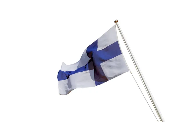 Finland National Flag Isolated White Background Developing Finnish Flag Flagpole — Stock Photo, Image