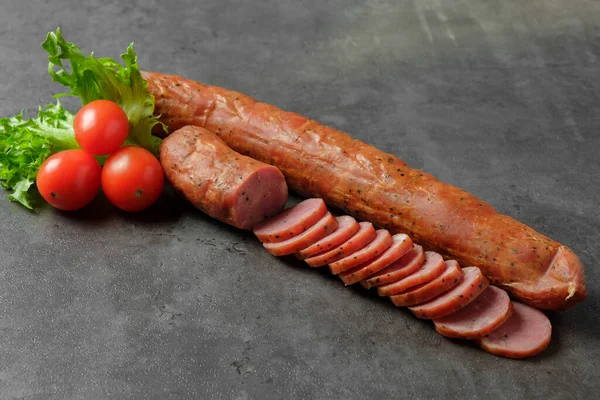 Platz Für Text Würstchen Verschiedener Geschmacksrichtungen Auf Grauem Tisch Flache — Stockfoto