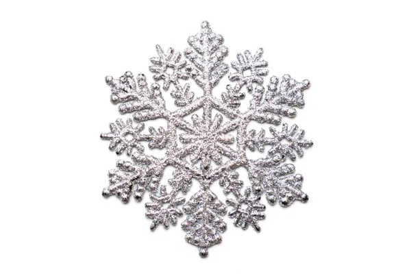 Silver Christmas New Year Snowflake Isolated White Background — Stock Photo, Image