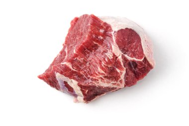 Biftek için ön form Mermer Biftek gözü Beyaz arka planda çizgili biftek, izole