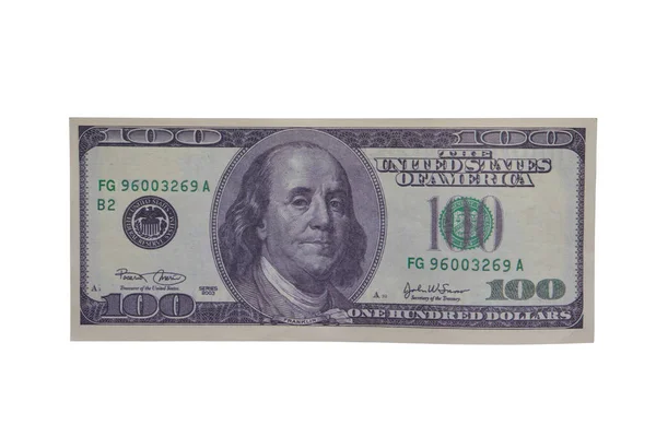 100 Dólares Aislados Sobre Fondo Blanco Denominación Más Grande Billete — Foto de Stock