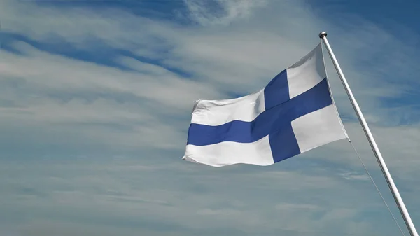 Bandeira Finlandesa Céu Azul Bandeira República Finlândia Que Flutua Orgulhosamente — Fotografia de Stock