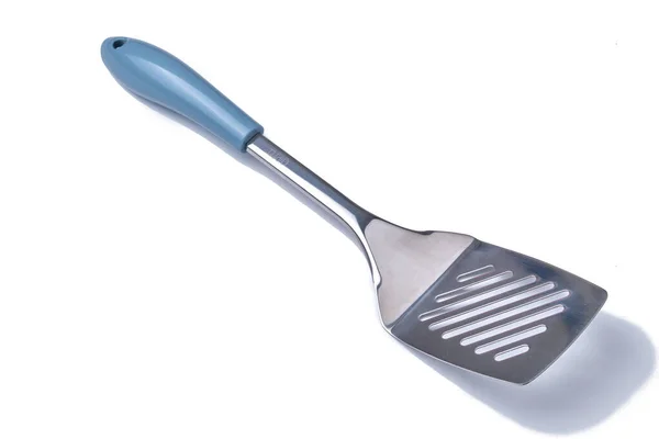 Spatule Alimentaire Spatule Cuisine Fente Acier Inoxydable Isolée Sur Fond — Photo