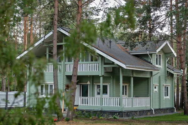 Chalet Campagne Couleur Olive Dans Une Pinède Entourée Une Clôture — Photo