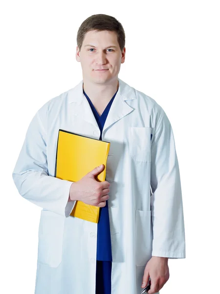 若い医者は白い背景で隔離の肖像画 — ストック写真