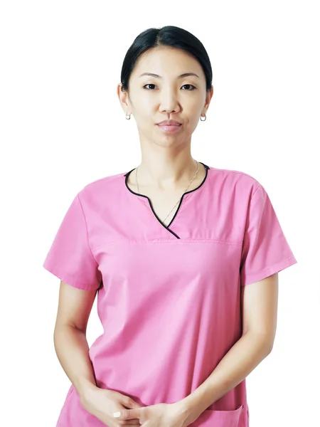 Portrait de jeune médecin asiatique isolé sur fond blanc — Photo