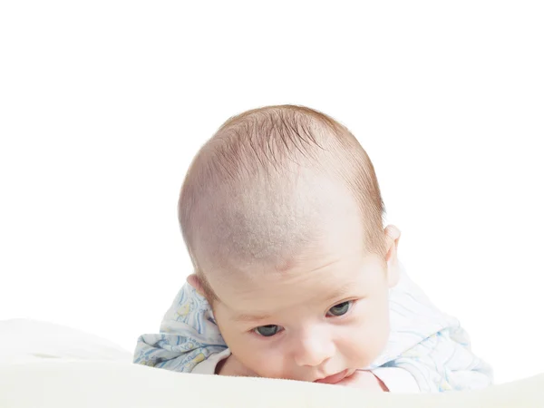 Ritratto di volto divertente caucasico neonato bambino ragazzo isolato su bianco — Foto Stock