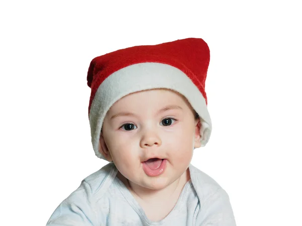 Caucásico bebé niño en Navidad sombrero aislado — Foto de Stock