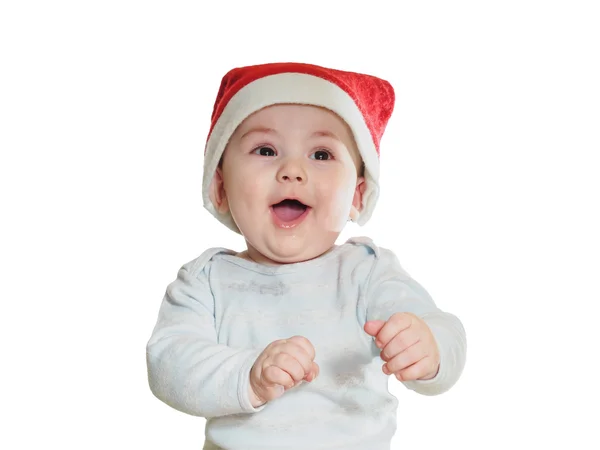 Caucásico bebé niño en Navidad sombrero aislado — Foto de Stock