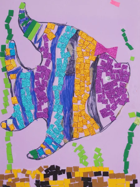 Crianças desenho de peixes multicoloridos — Fotografia de Stock