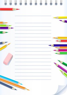 Kağıt defter ile renkli kalemler