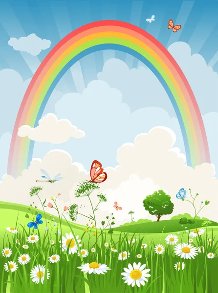 Summer day with rainbow — Stock Vector