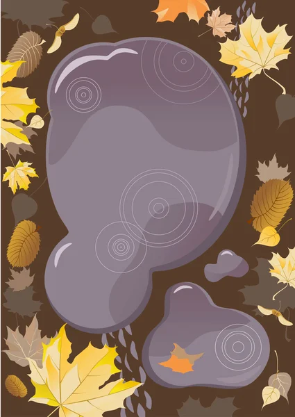 Charco de otoño con hojas — Vector de stock