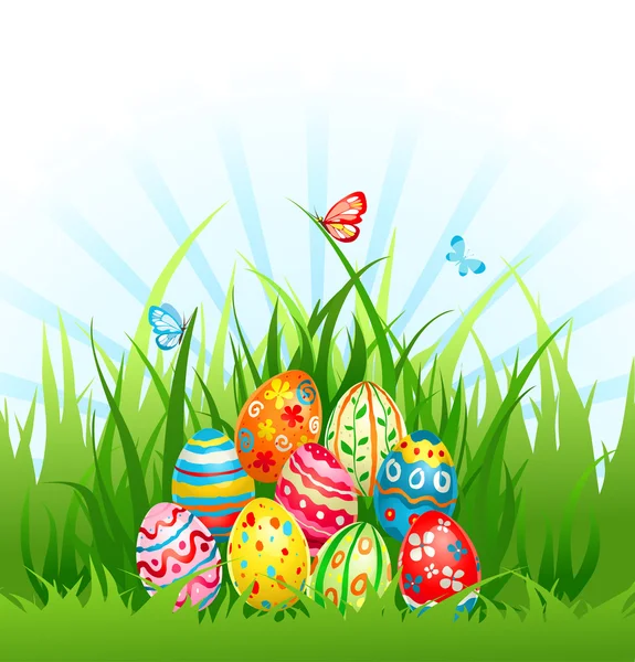 Eggs on grass background — Stock Vector