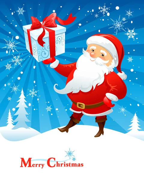 Santa Claus con regalo — Vector de stock