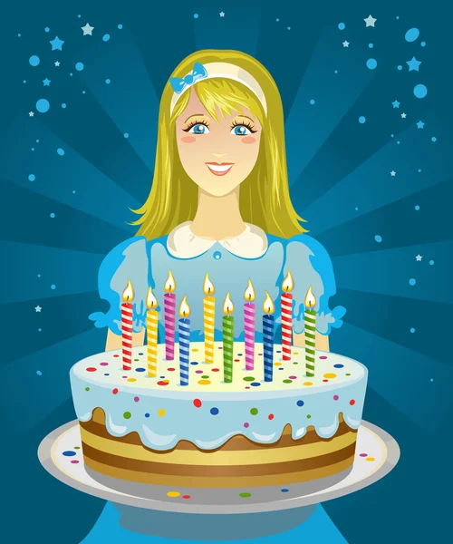 Girl holding Birthday cake — Stock Vector