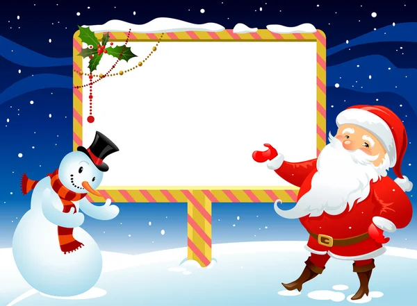 Santa Claus and snowman with billboard — Stock Vector