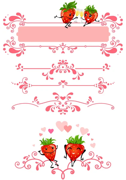 Fresas y decoraciones de dibujos animados — Vector de stock