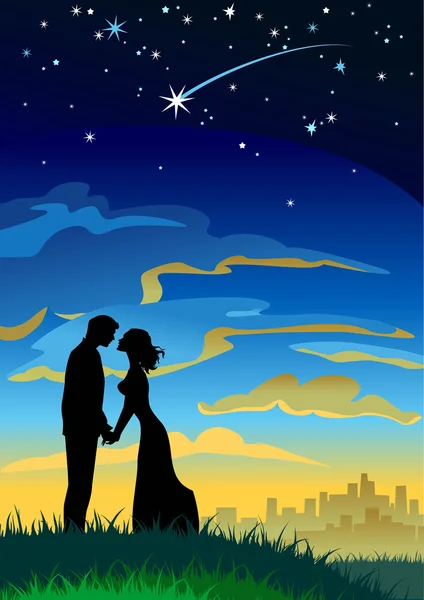 Pareja bajo el cielo estrellado — Vector de stock