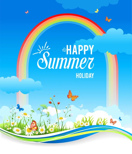 Summer background with rainbow — Stock Vector