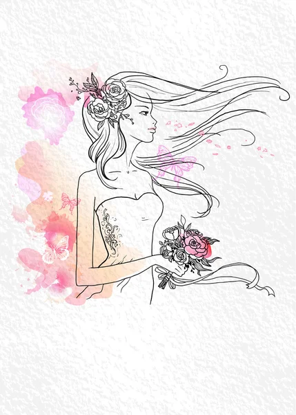 Mariage aquarelle mariée — Image vectorielle