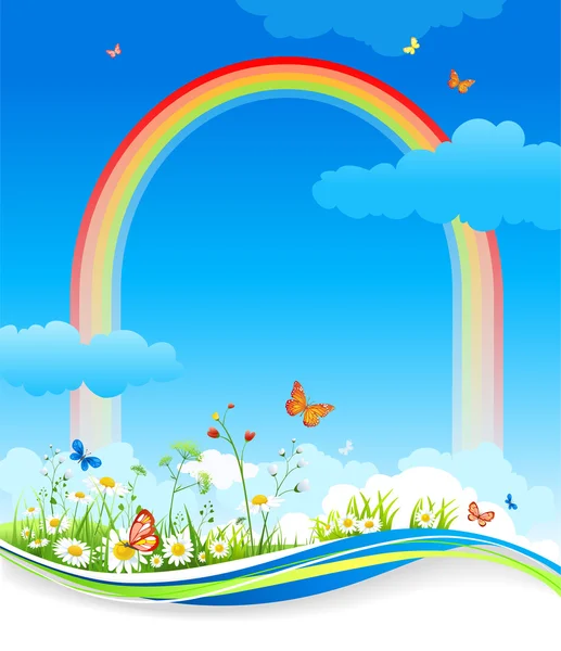 Summer background with rainbow — Stock Vector