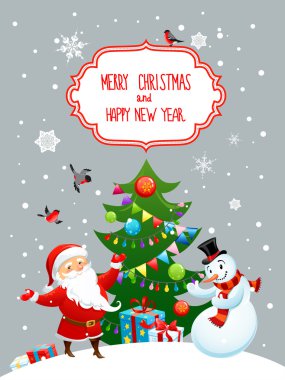 mutlu Noel Baba ve kardan adam