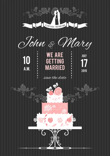 Convite de casamento com bolo de casamento — Vetor de Stock