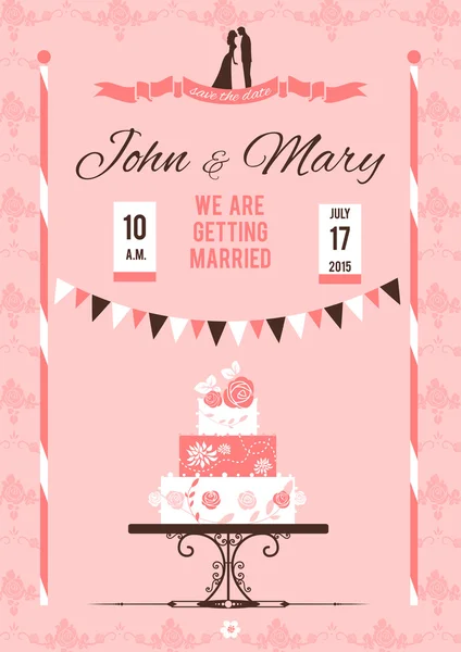 Carte avec gâteau de mariage — Image vectorielle