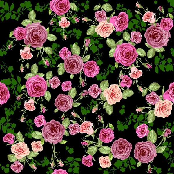 Roses seamless pattern on dark background — Stock Vector