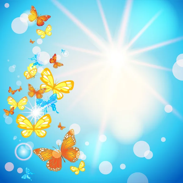 Cielo de verano y mariposas — Vector de stock
