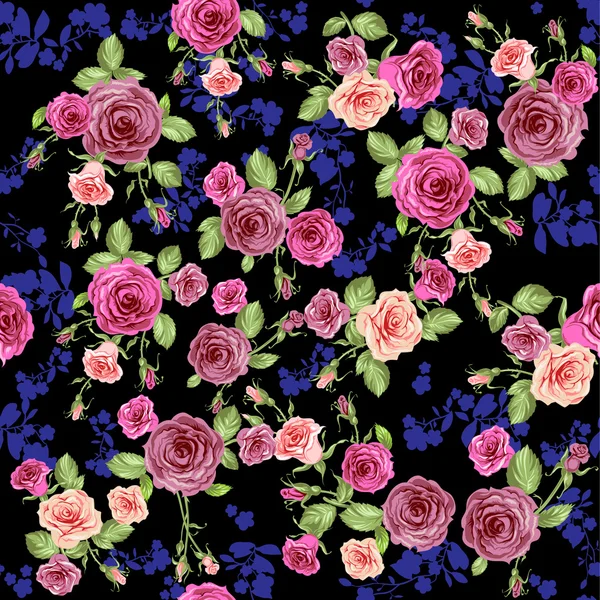 Modèle de roses sur fond sombre — Image vectorielle