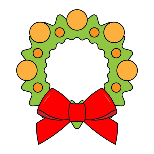 クリスマスの休日のためのクリスマスの飾り花輪の簡単なイラスト — ストックベクタ