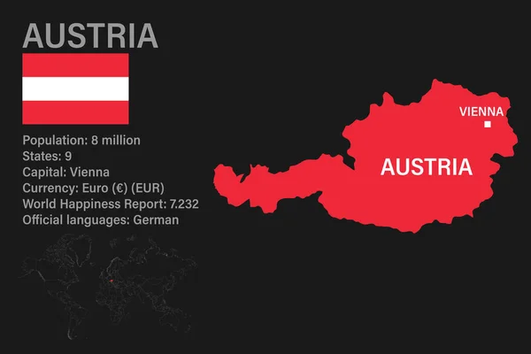 Mapa Altamente Detallado Austria Con Bandera Capital Pequeño Mapa Del — Vector de stock