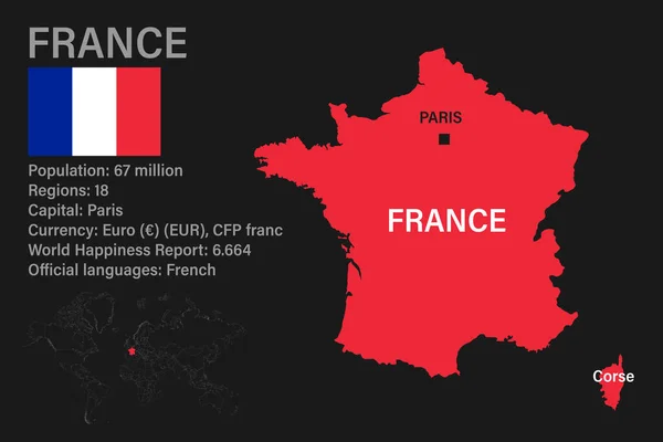 Mapa Francia Muy Detallado Con Bandera Capital Pequeño Mapa Del — Vector de stock