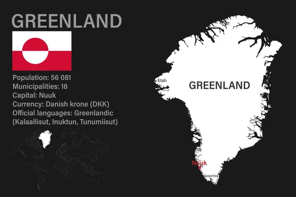 Mapa Groenlandia Muy Detallado Con Bandera Capital Pequeño Mapa Del — Archivo Imágenes Vectoriales