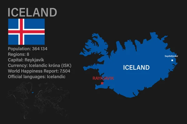 Mapa Islandia Muy Detallado Con Bandera Capital Pequeño Mapa Del — Archivo Imágenes Vectoriales