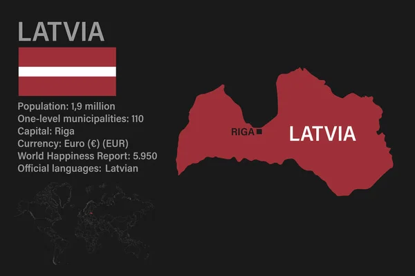 Mapa Altamente Detallado Letonia Con Bandera Capital Pequeño Mapa Del — Vector de stock