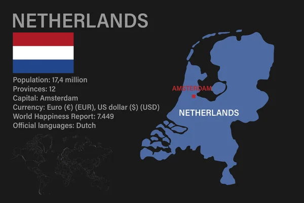 Mapa Holandês Altamente Detalhado Com Bandeira Capital Pequeno Mapa Mundo — Vetor de Stock